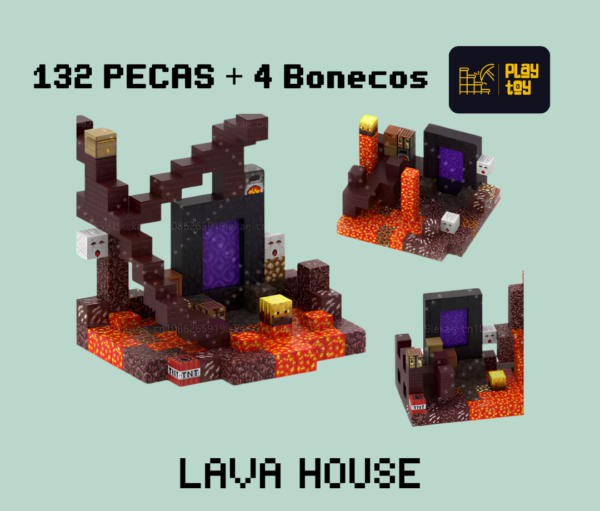 Lava House Minecraft ® 132 pecas + 4 Bonecos